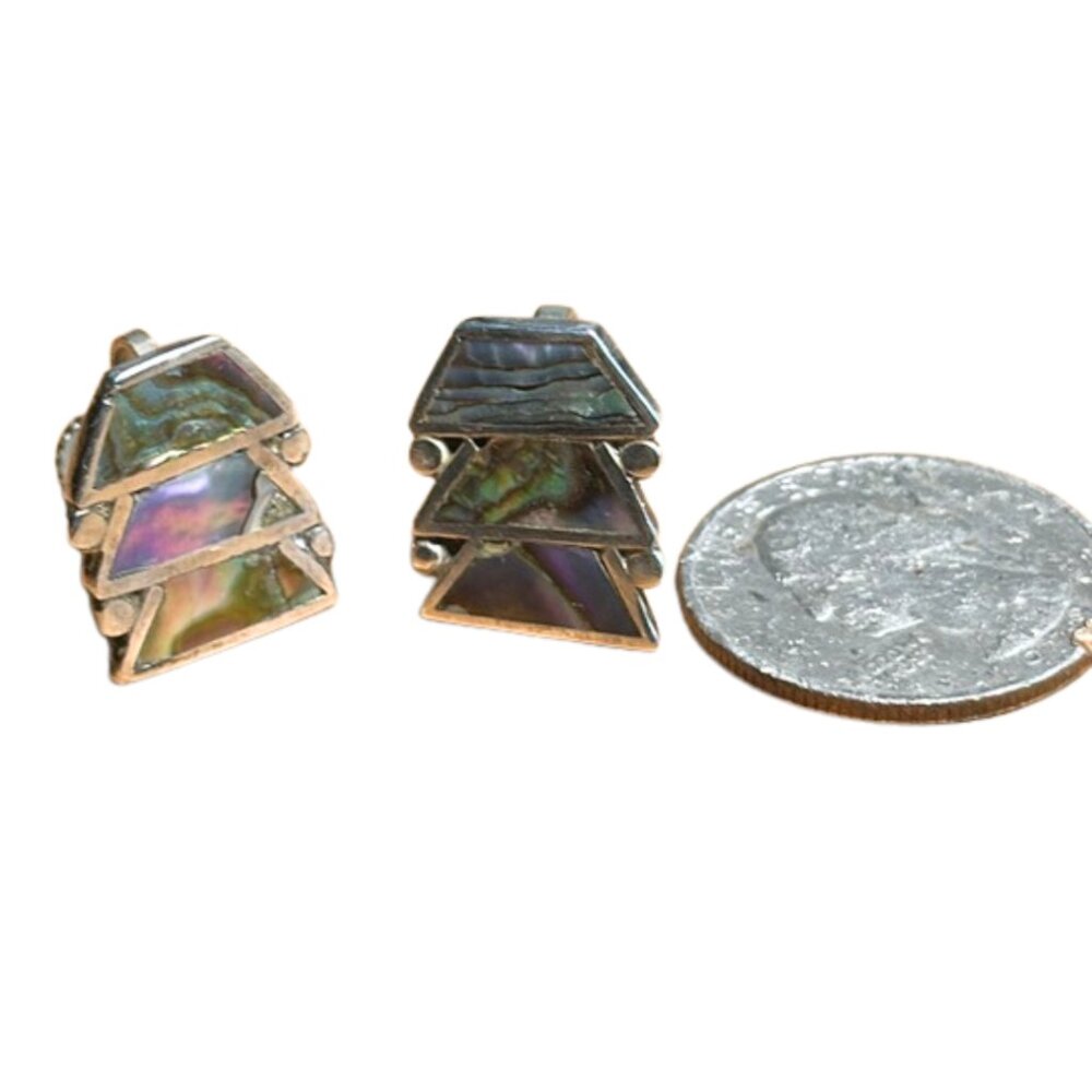 Vintage 925 Sterling Silver Abalone Inlay Screw-Back Earrings - Picture 5 of 6